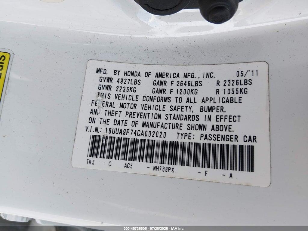 19UUA9F74CA002020 2012 ACURA TL photo no. 9