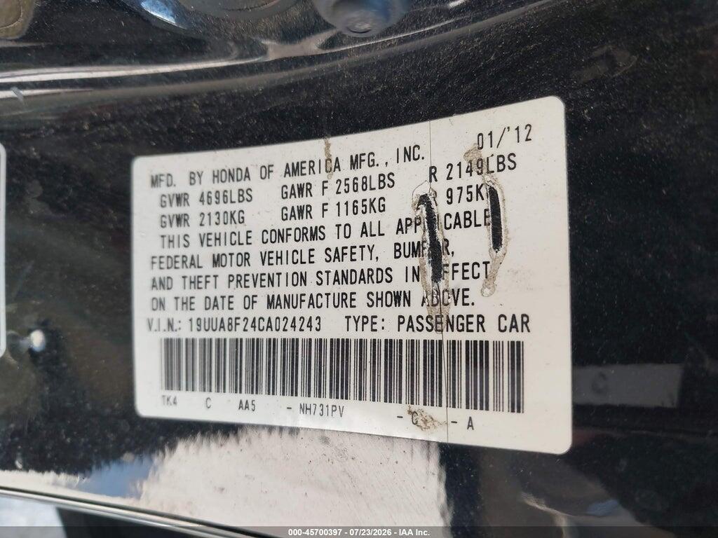 19UUA8F24CA024243 2012 ACURA TL photo no. 9