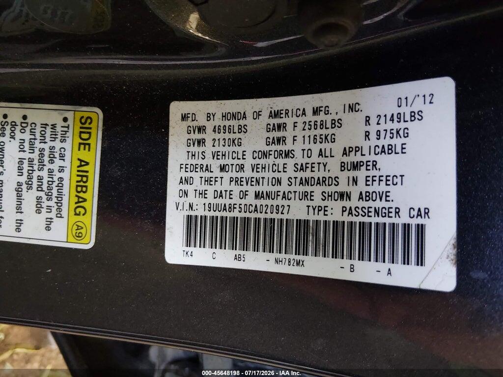19UUA8F50CA020927 2012 ACURA TL photo no. 9