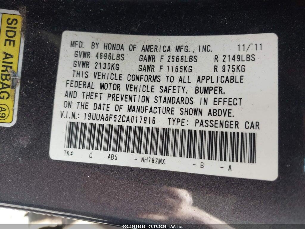 19UUA8F52CA017916 2012 ACURA TL photo no. 9