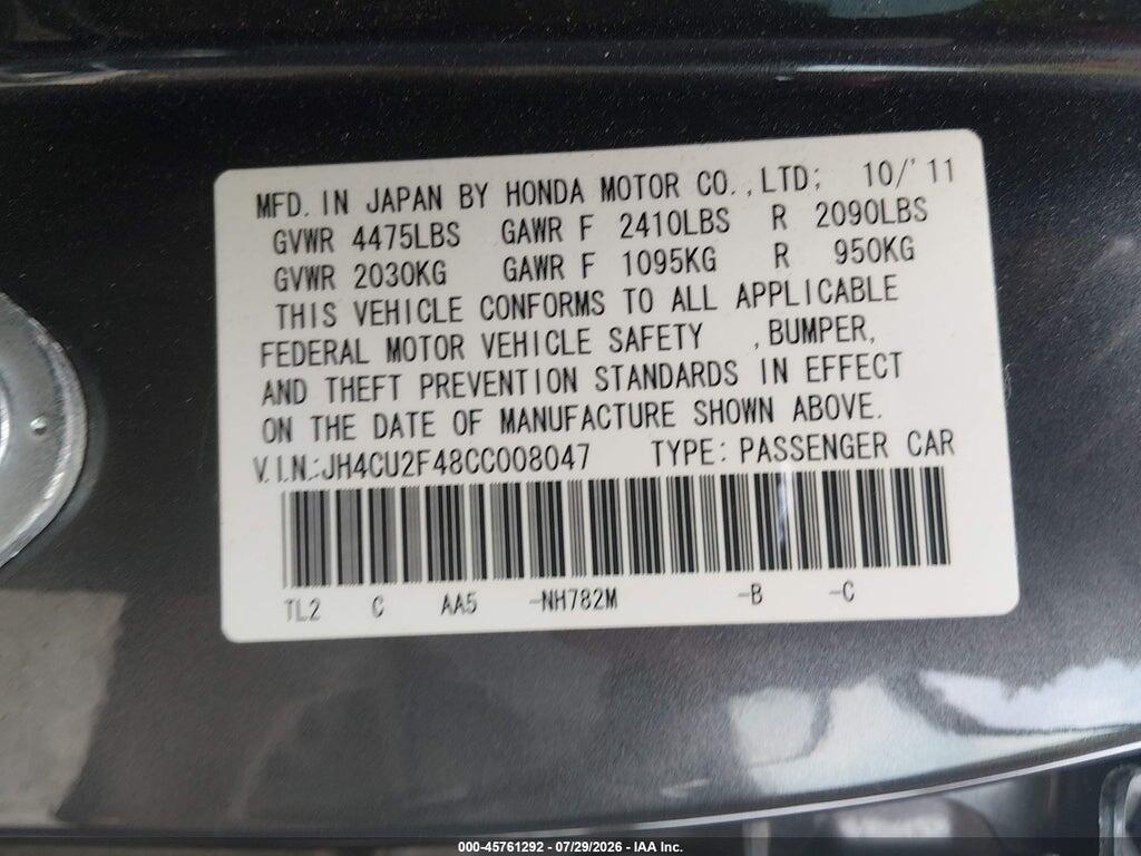 JH4CU2F48CC008047 2012 ACURA TSX photo no. 9