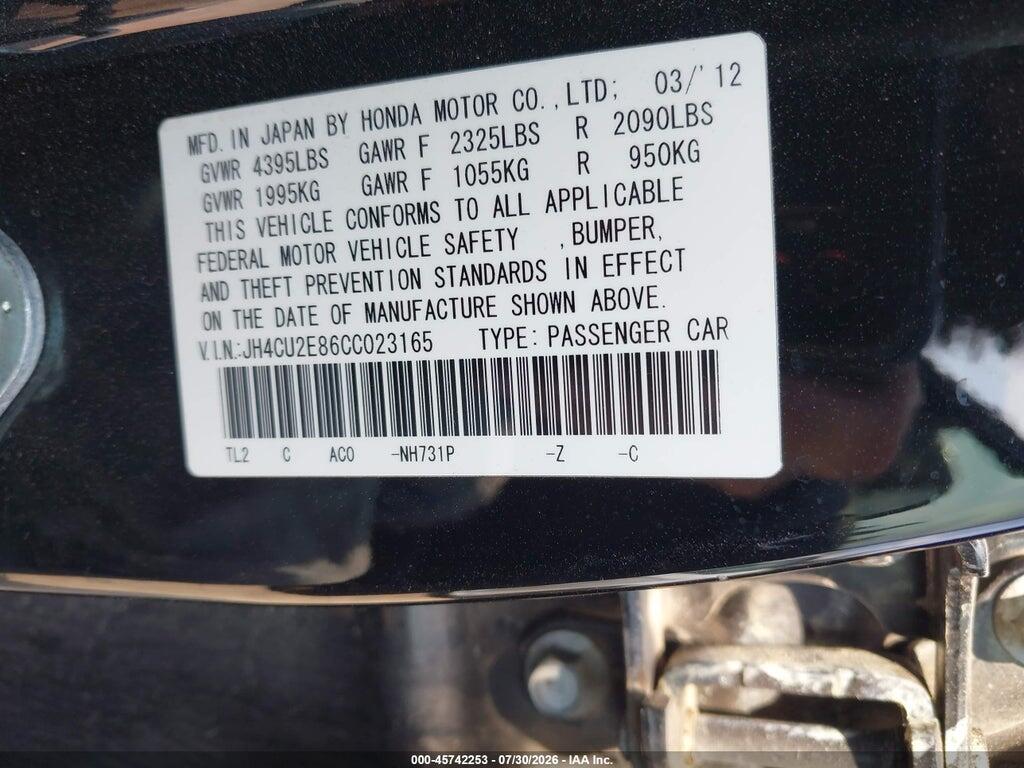 JH4CU2E86CC023165 2012 ACURA TSX photo no. 9
