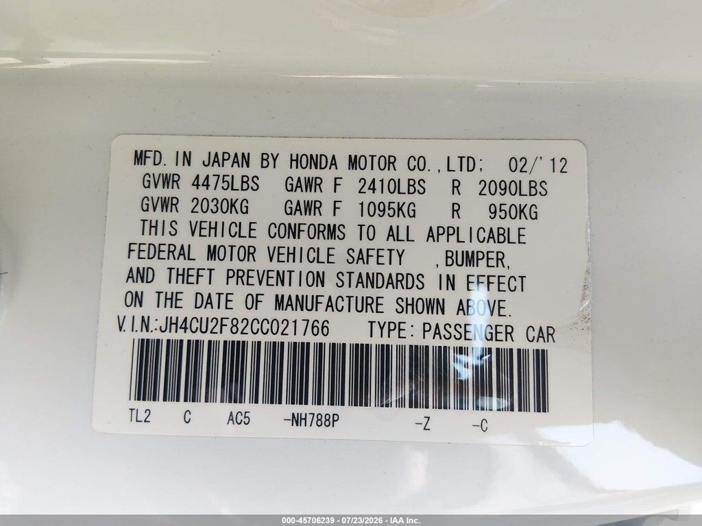 JH4CU2F82CC021766 2012 ACURA TSX photo no. 9