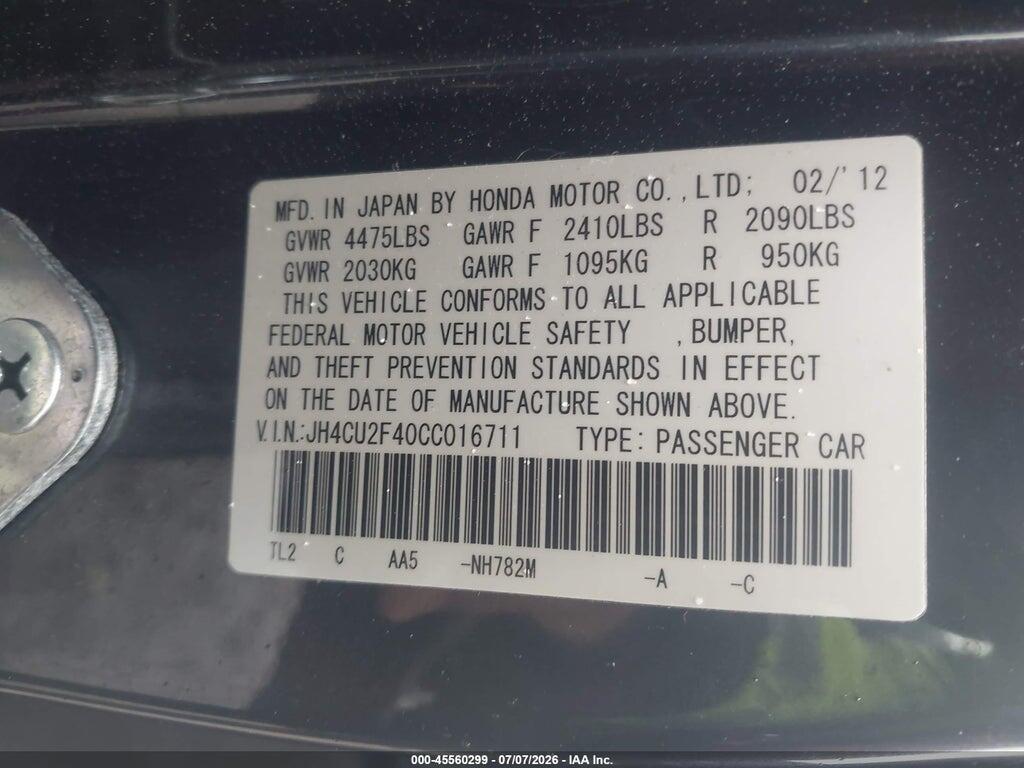 JH4CU2F40CC016711 2012 ACURA TSX photo no. 9