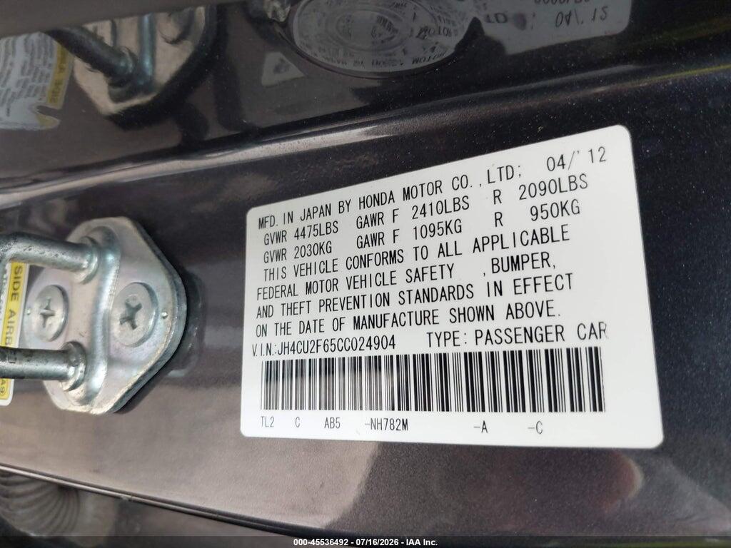 JH4CU2F65CC024904 2012 ACURA TSX photo no. 9