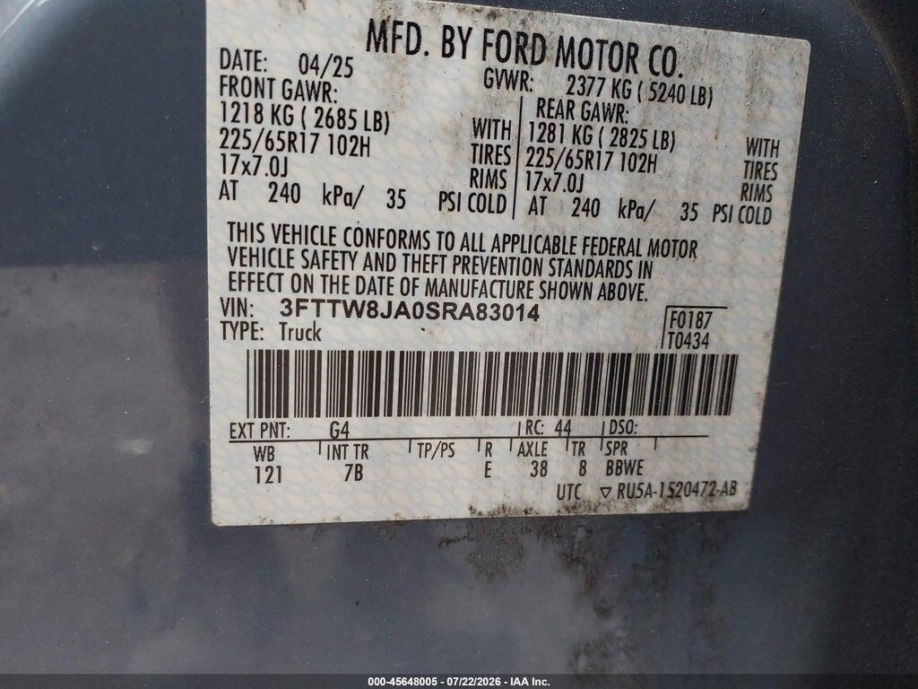 3FTTW8JA0SRA83014 2025 FORD MAVERICK photo no. 9
