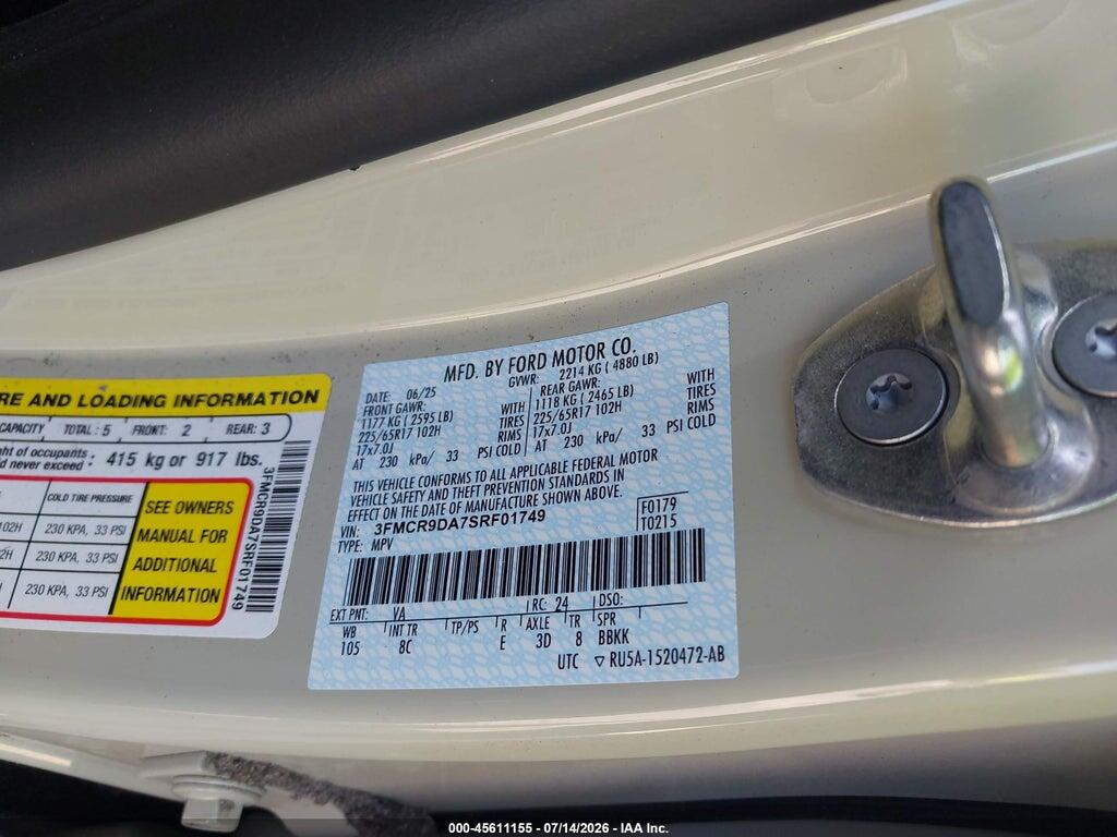 3FMCR9DA7SRF01749 2025 FORD BRONCO SPORT photo no. 9