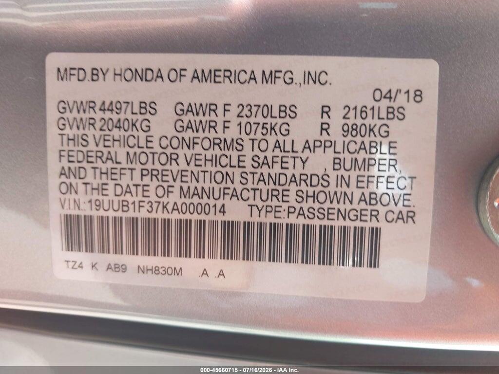 19UUB1F37KA000014 2019 ACURA TLX photo no. 9