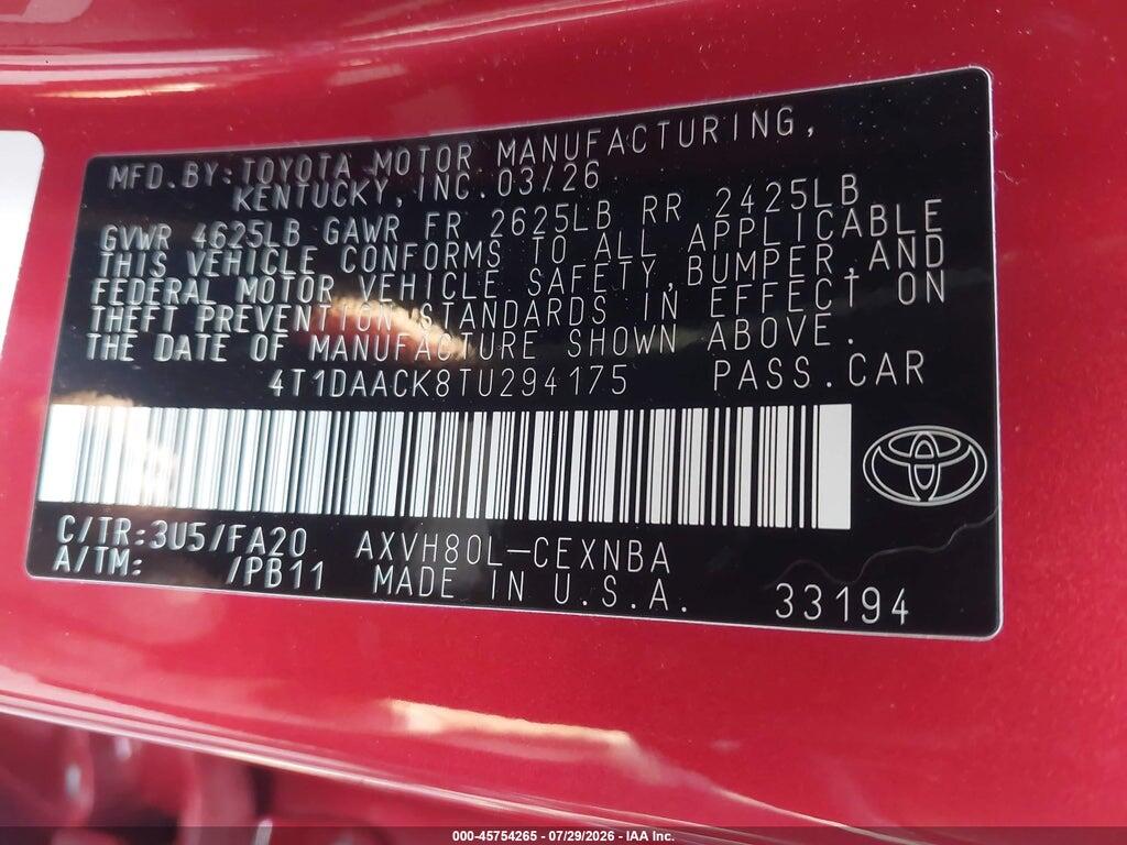 4T1DAACK8TU294175 2026 TOYOTA CAMRY photo no. 9