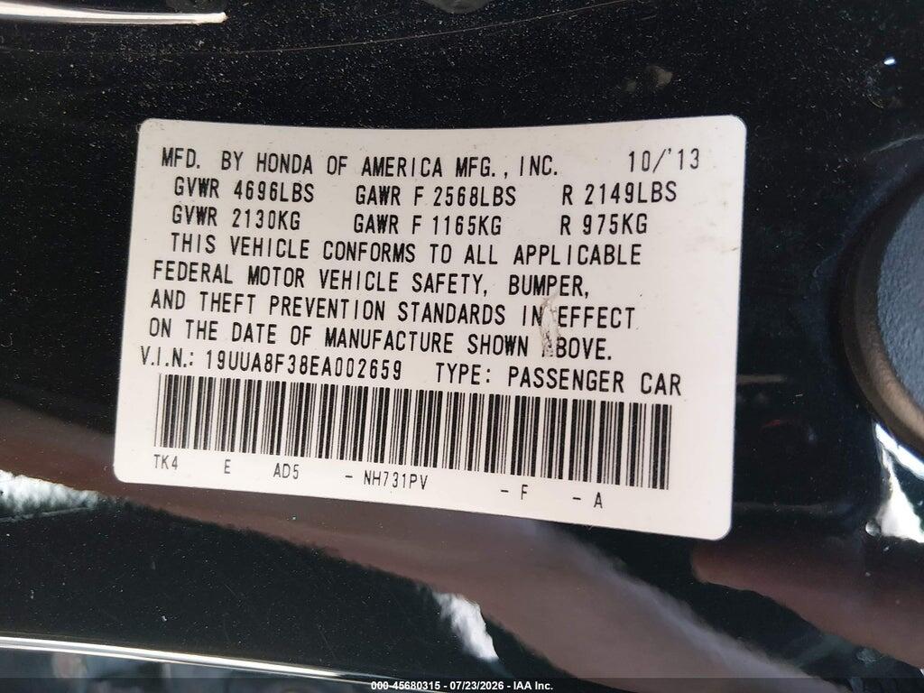 19UUA8F38EA002659 2014 ACURA TL photo no. 9