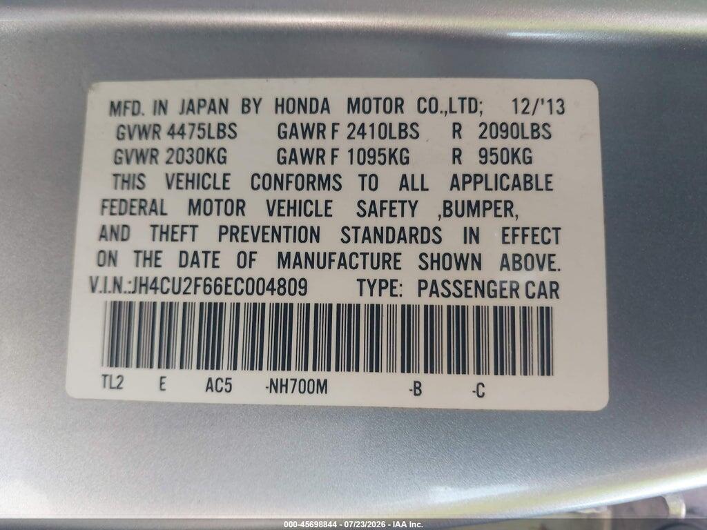 JH4CU2F66EC004809 2014 ACURA TSX photo no. 9