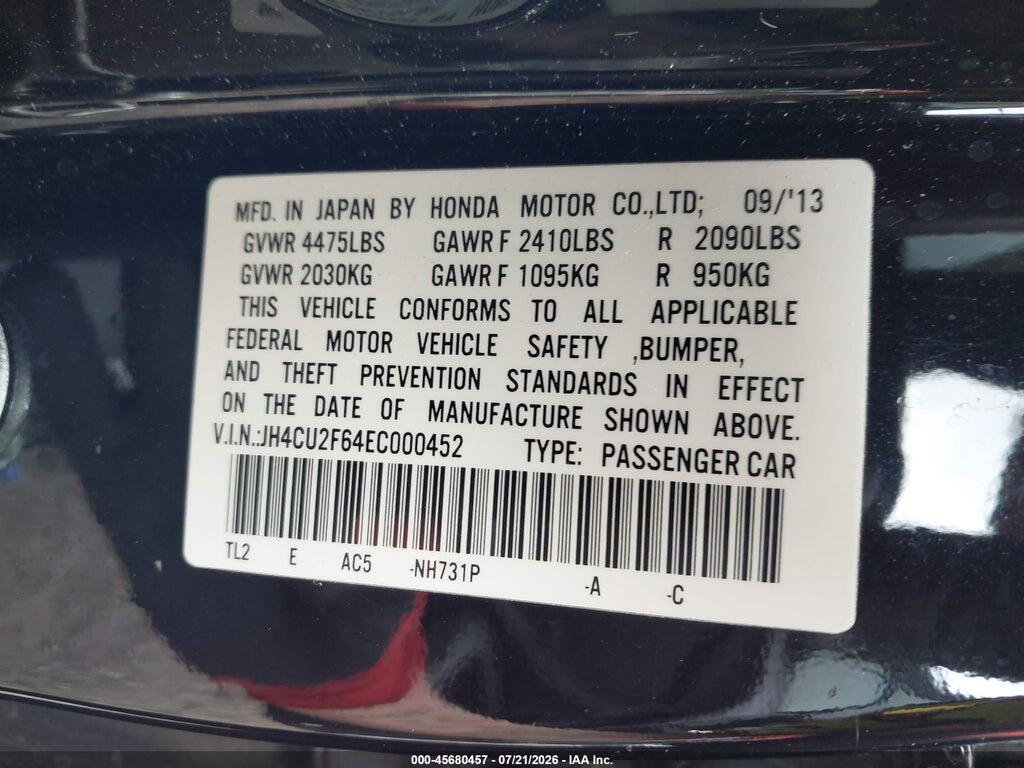 JH4CU2F64EC000452 2014 ACURA TSX photo no. 9