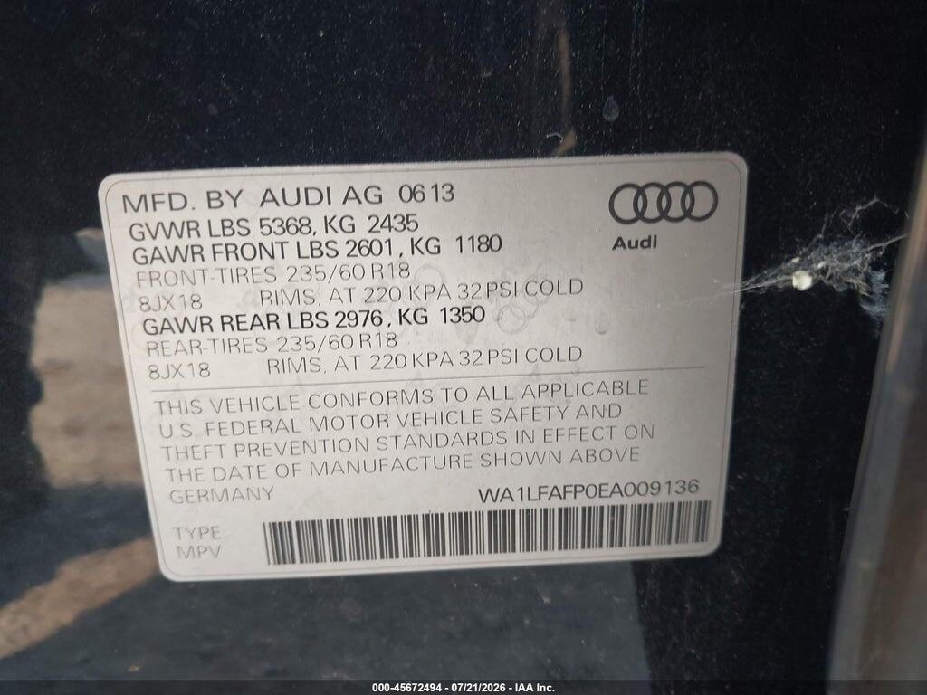 WA1LFAFP0EA009136 2014 AUDI Q5 photo no. 9