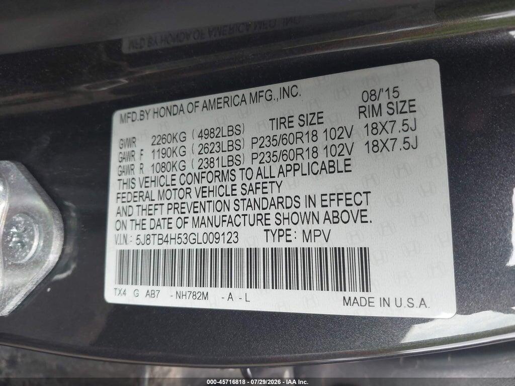 5J8TB4H53GL009123 2016 ACURA RDX photo no. 9