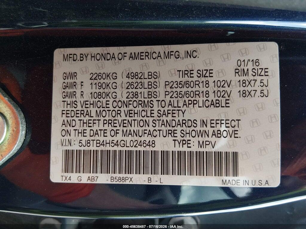 5J8TB4H54GL024648 2016 ACURA RDX photo no. 9