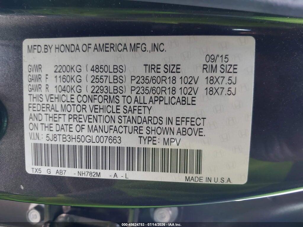 5J8TB3H50GL007663 2016 ACURA RDX photo no. 9