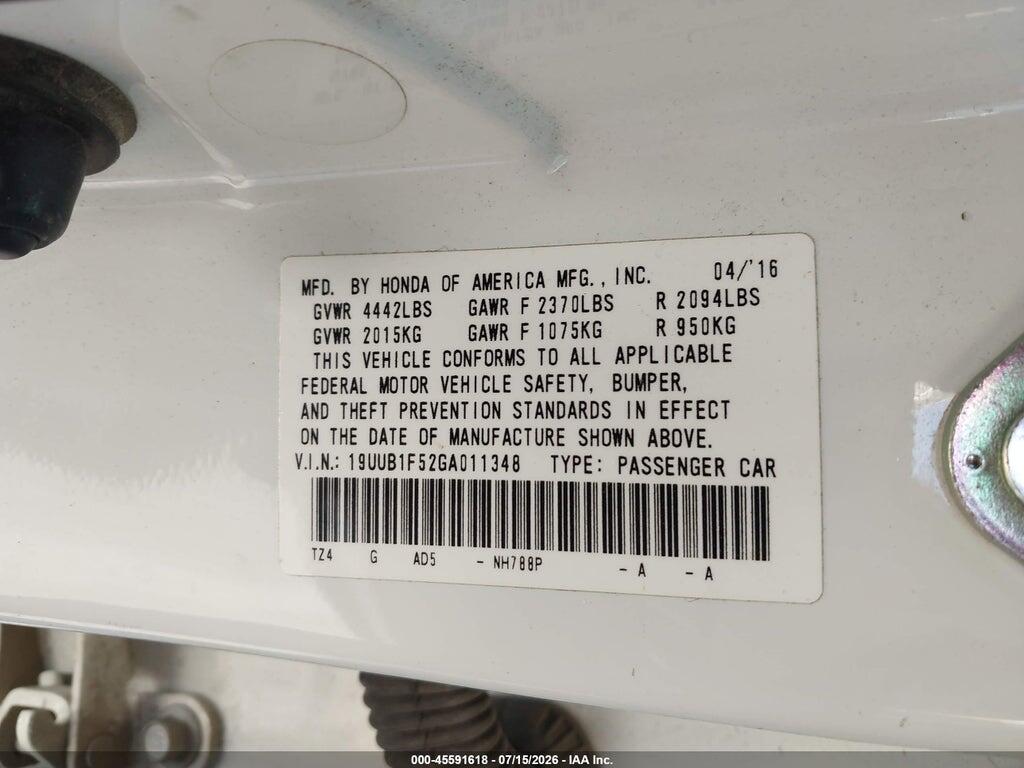 19UUB1F52GA011348 2016 ACURA TLX photo no. 9