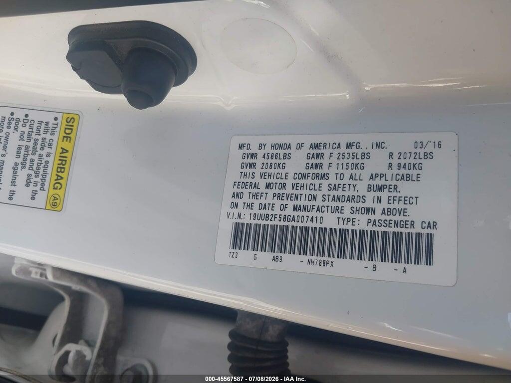 19UUB2F58GA007410 2016 ACURA TLX photo no. 9