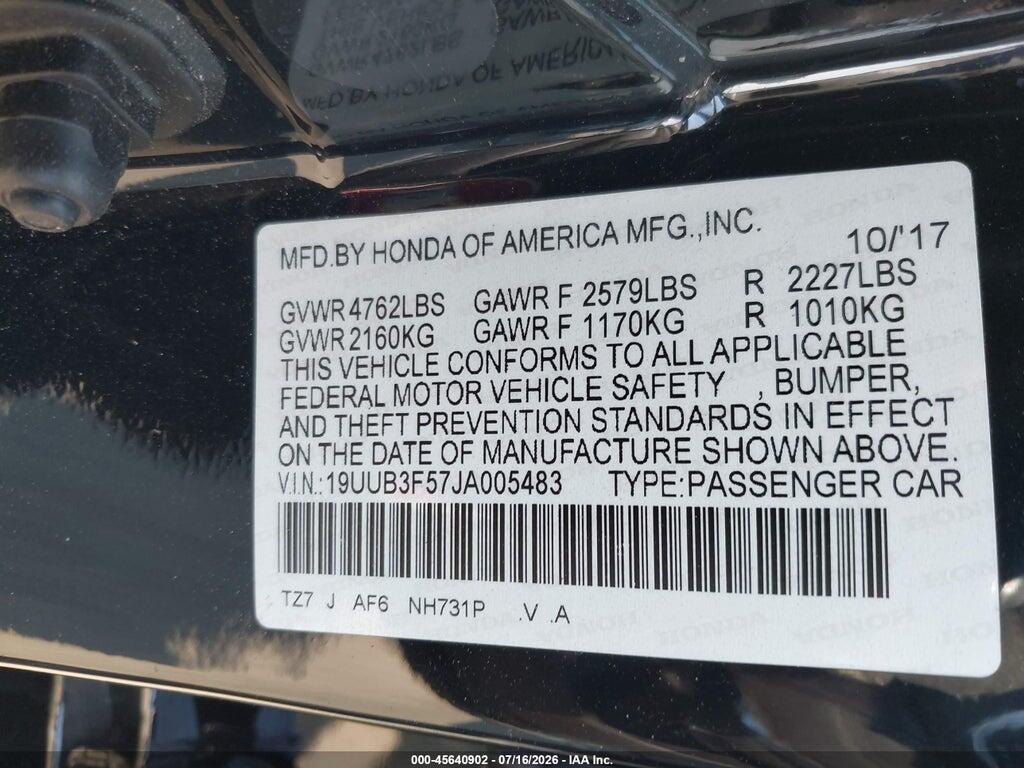 19UUB3F57JA005483 2018 ACURA TLX photo no. 9