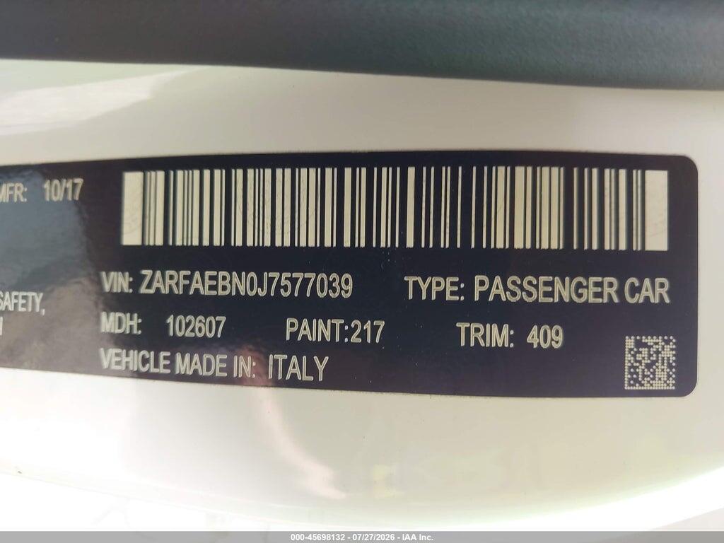 ZARFAEBN0J7577039 2018 ALFA ROMEO GIULIA photo no. 9