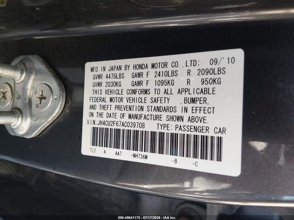 JH4CU2F67AC039708 2010 ACURA TSX photo no. 9