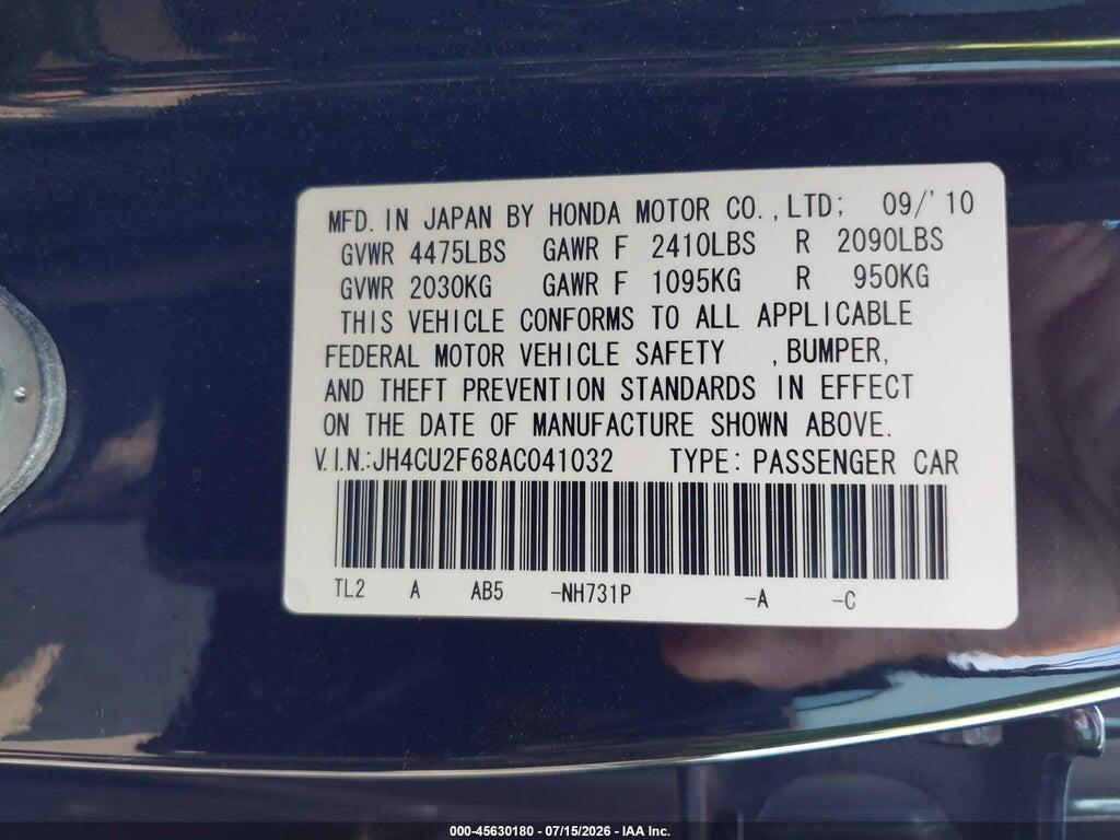JH4CU2F68AC041032 2010 ACURA TSX photo no. 9