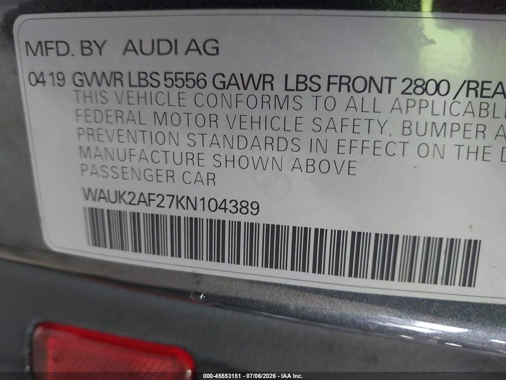 WAUK2AF27KN104389 2019 AUDI A6 photo no. 9
