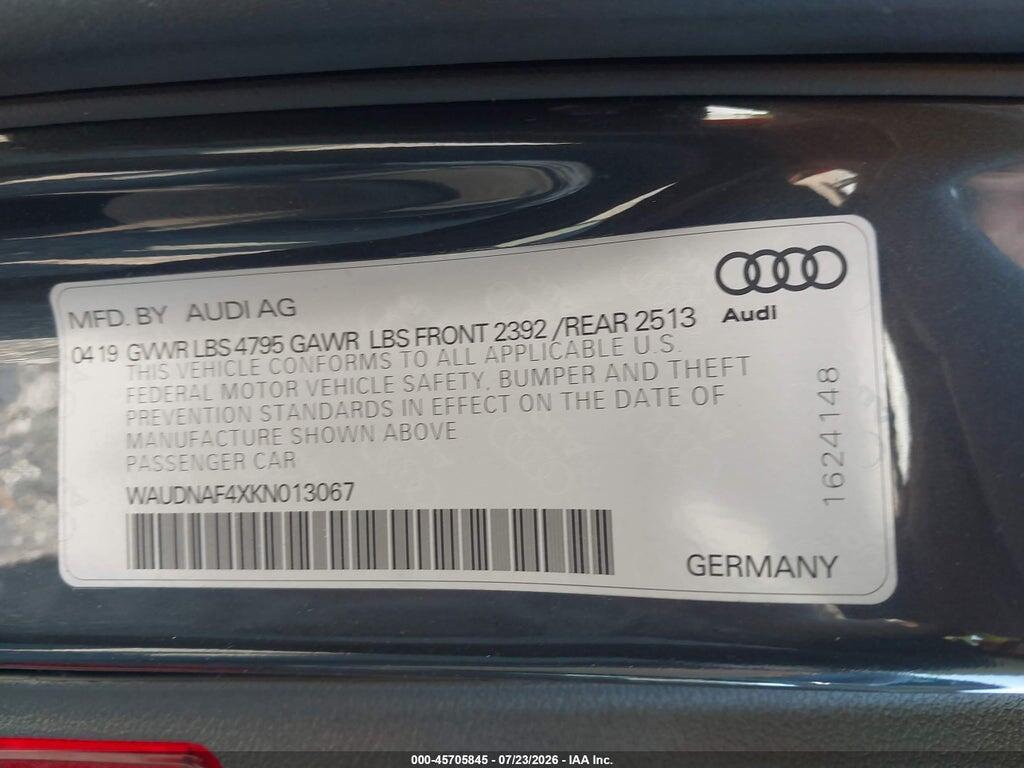 WAUDNAF4XKN013067 2019 AUDI A4 photo no. 9
