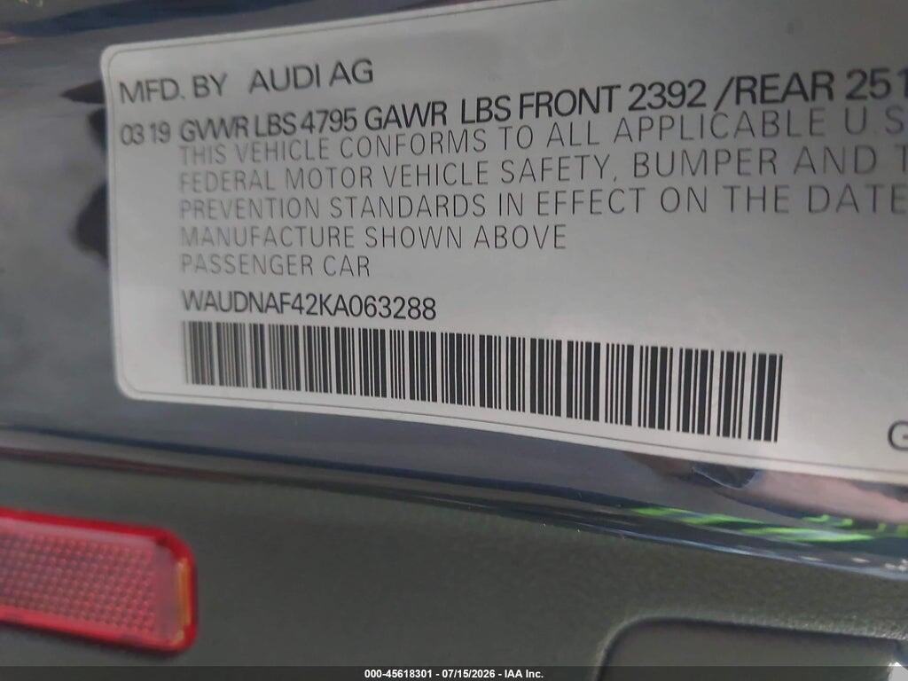 WAUDNAF42KA063288 2019 AUDI A4 photo no. 9