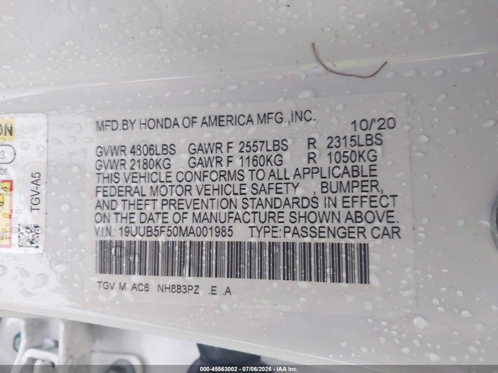 19UUB5F50MA001985 2021 ACURA TLX photo no. 9