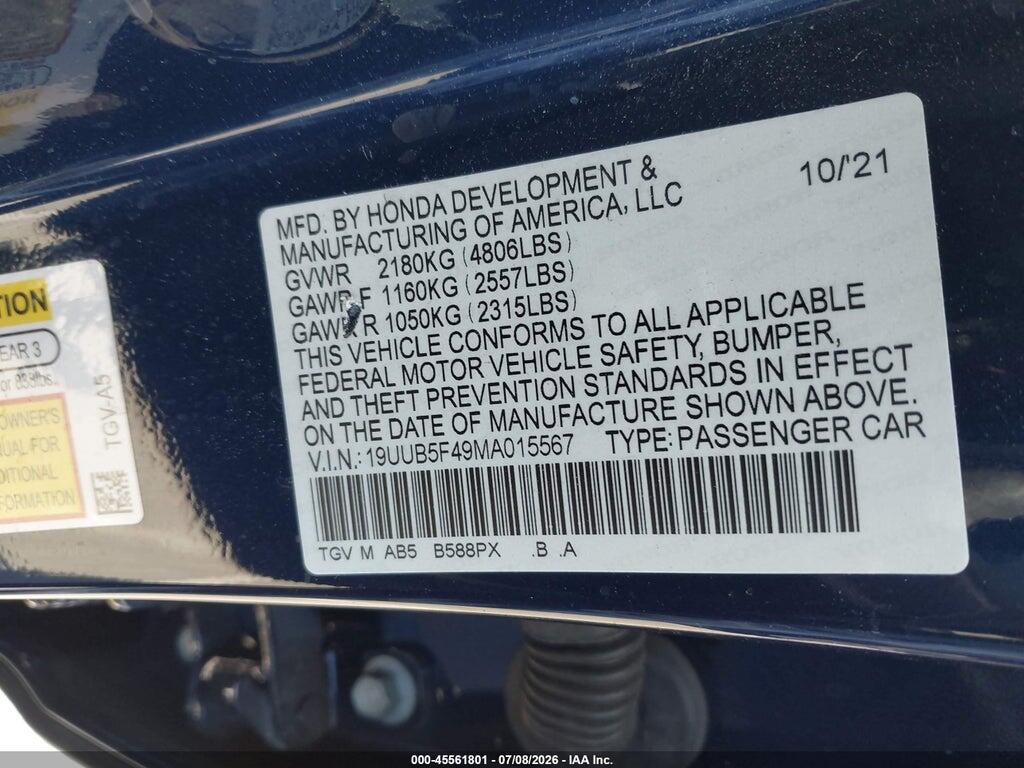 19UUB5F49MA015567 2021 ACURA TLX photo no. 9