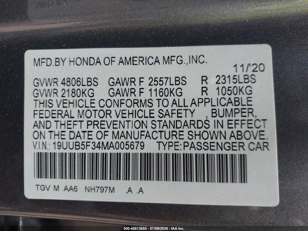 19UUB5F34MA005679 2021 ACURA TLX photo no. 9