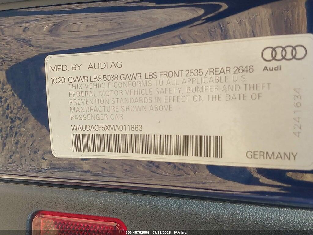 WAUDACF5XMA011863 2021 AUDI A5 SPORTBACK photo no. 9