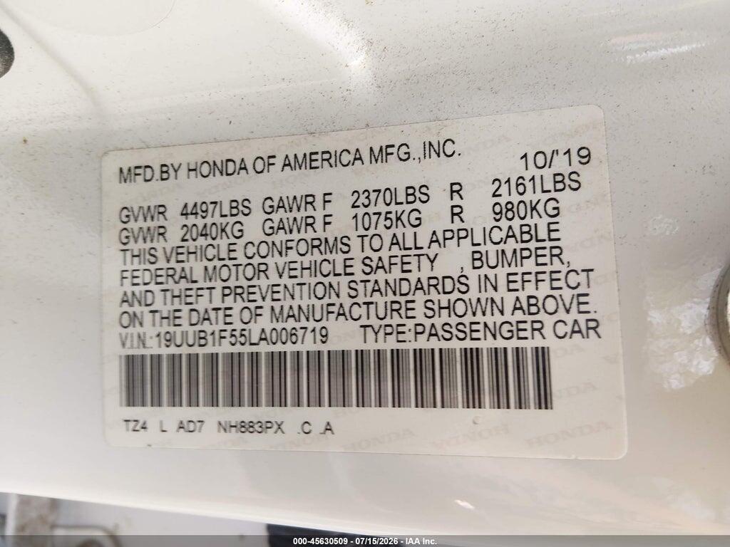 19UUB1F55LA006719 2020 ACURA TLX photo no. 9
