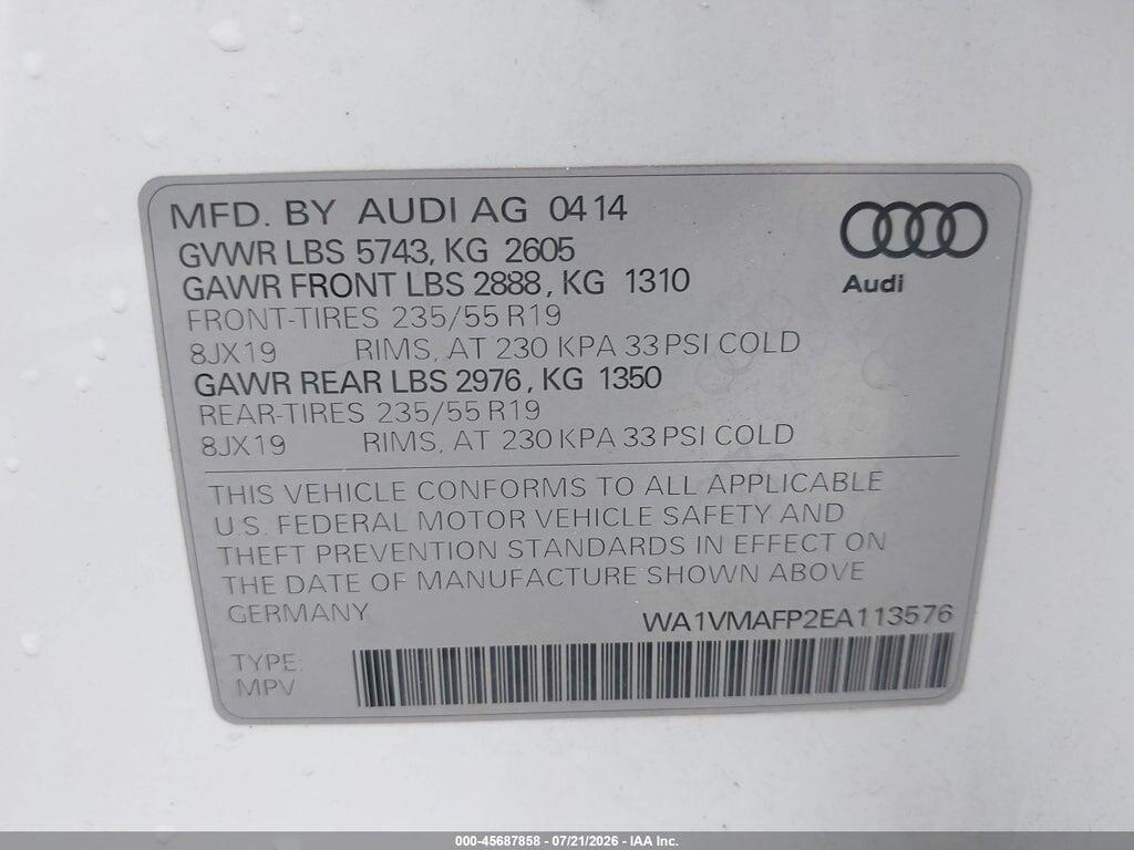 WA1VMAFP2EA113576 2014 AUDI Q5 photo no. 9