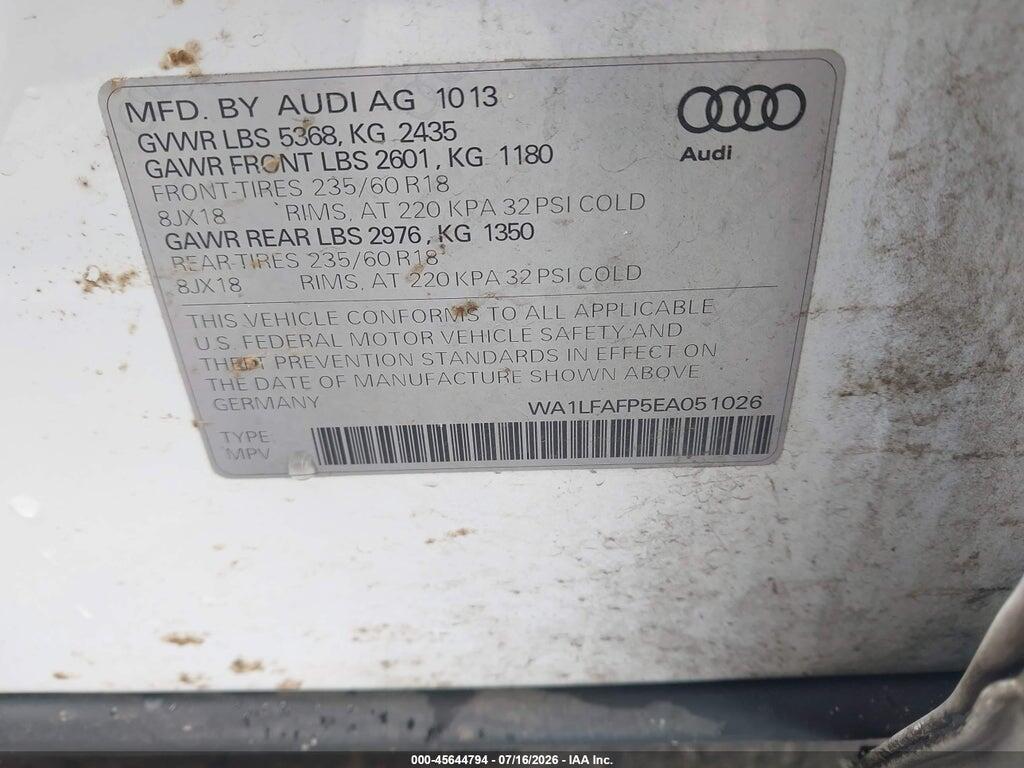 WA1LFAFP5EA051026 2014 AUDI Q5 photo no. 9