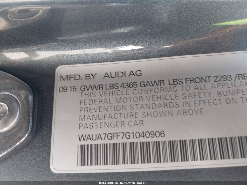 WAUA7GFF7G1040906 2016 AUDI A3 photo no. 9