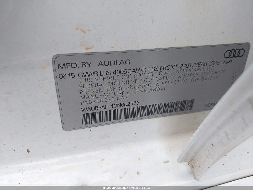 WAUBFAFL4GN002973 2016 AUDI A4 photo no. 9