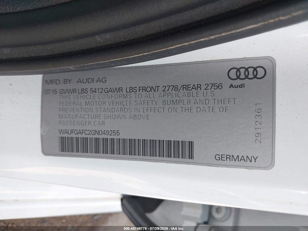 WAUFGAFC2GN049255 2016 AUDI A6 photo no. 9