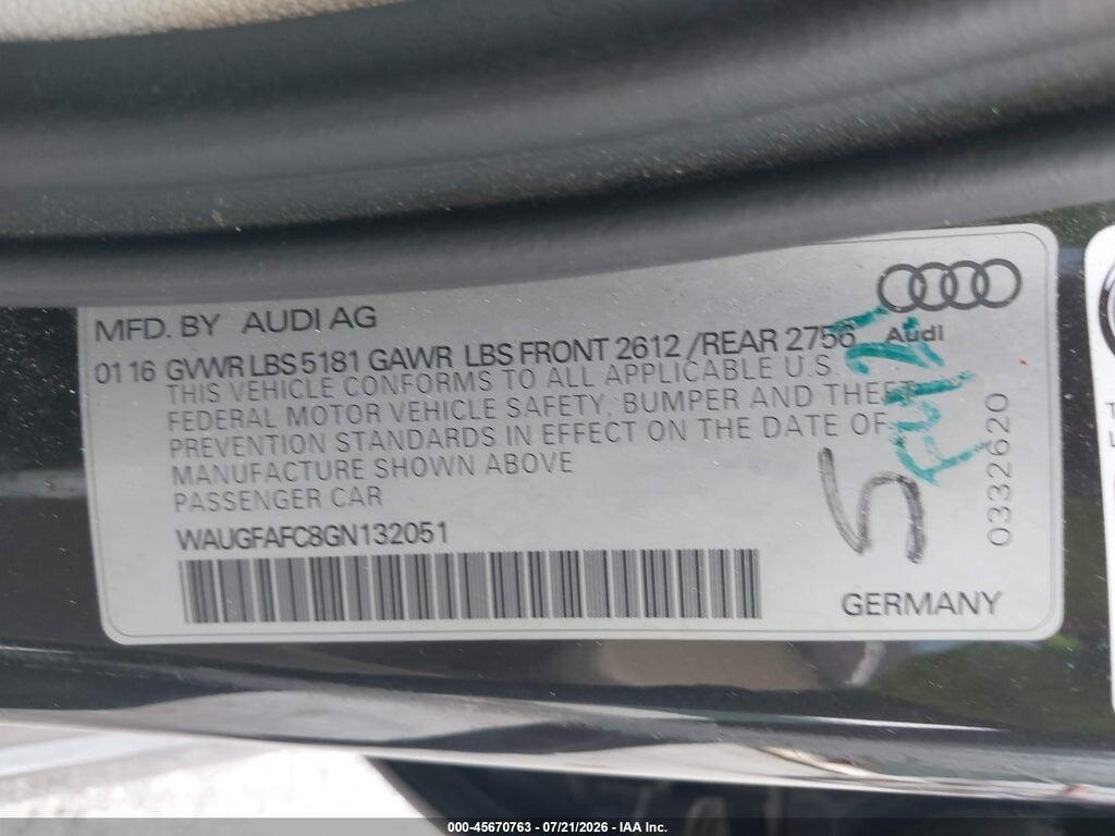 WAUGFAFC8GN132051 2016 AUDI A6 photo no. 9