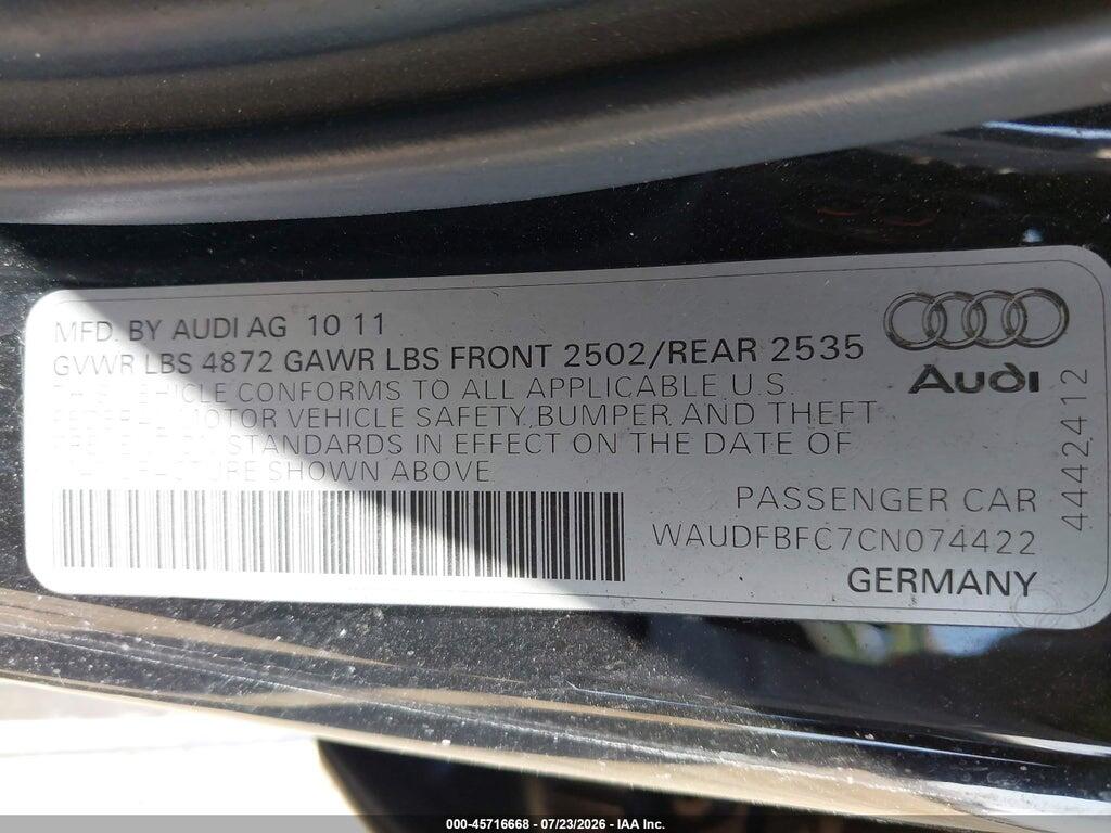WAUDFBFC7CN074422 2012 AUDI A6 photo no. 9