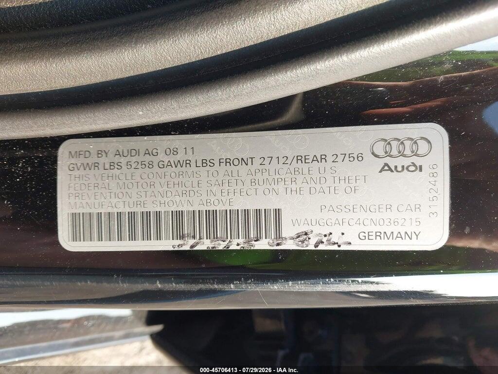 WAUGGAFC4CN036215 2012 AUDI A6 photo no. 9