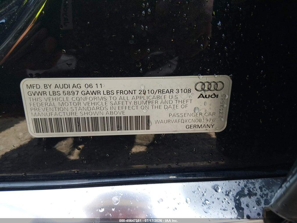 WAURVAFDXCN001976 2012 AUDI A8 L photo no. 9