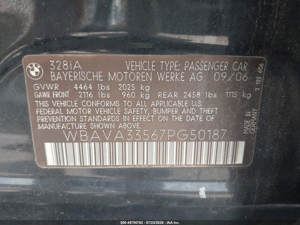 WBAVA33567PG50187 2007 BMW 328I photo no. 9