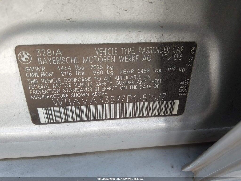 WBAVA33527PG51577 2007 BMW 328I photo no. 9
