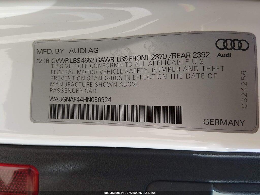 WAUGNAF44HN056924 2017 AUDI A4 photo no. 9