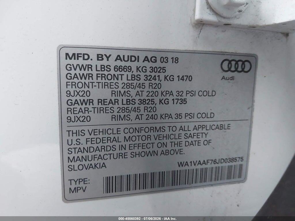 WA1VAAF76JD038575 2018 AUDI Q7 photo no. 9