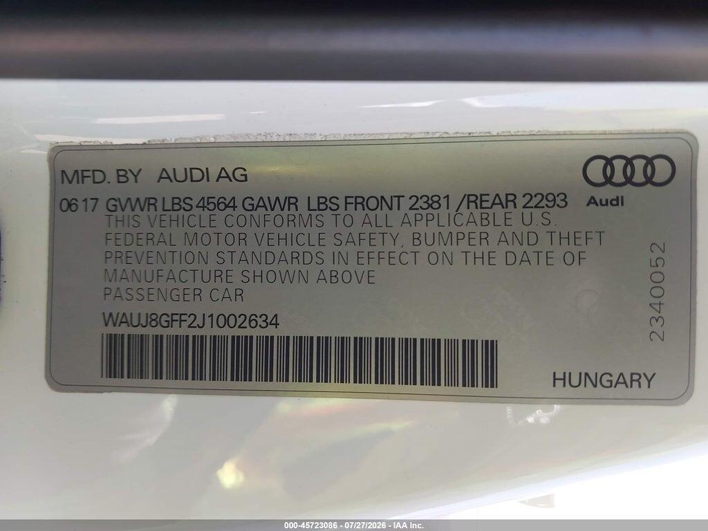 WAUJ8GFF2J1002634 2018 AUDI A3 photo no. 9