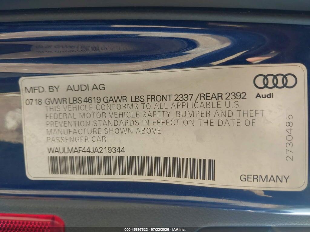 WAULMAF44JA219344 2018 AUDI A4 photo no. 9