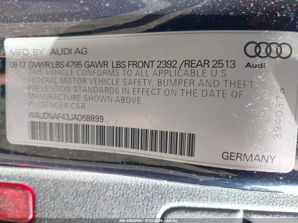 WAUDNAF43JA068899 2018 AUDI A4 photo no. 9
